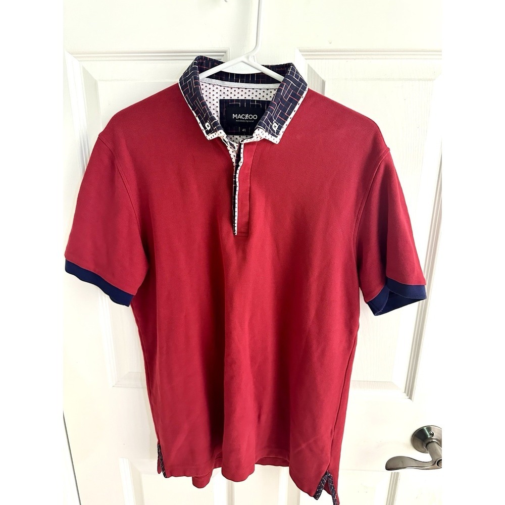 Maczoo Men's Preppy 4/L Red Solid Short Sleeve Polo Shirt Cotton Washable - Picture 2 of 11